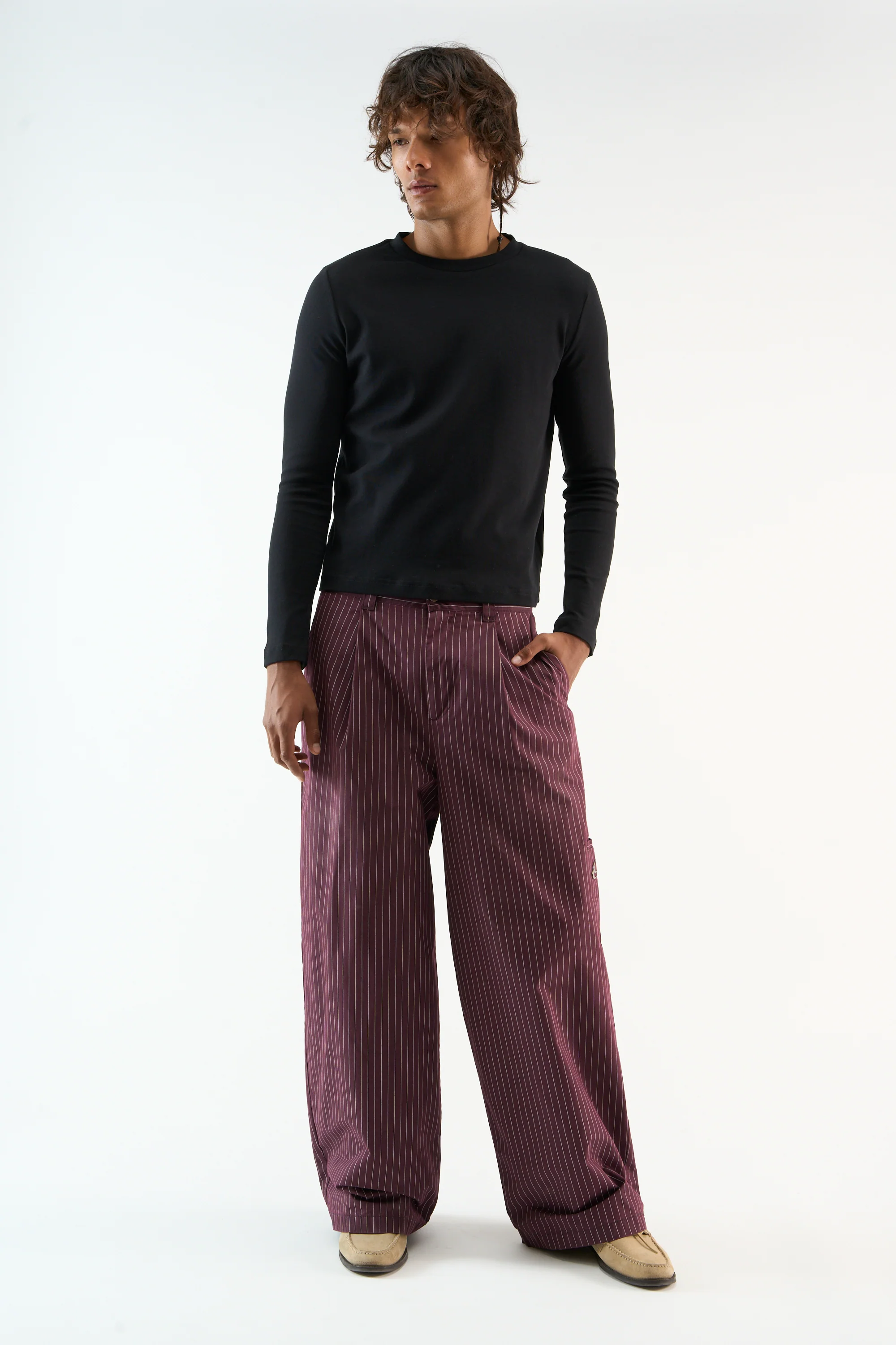 Pinstripe Burgundy Pants - Image 2