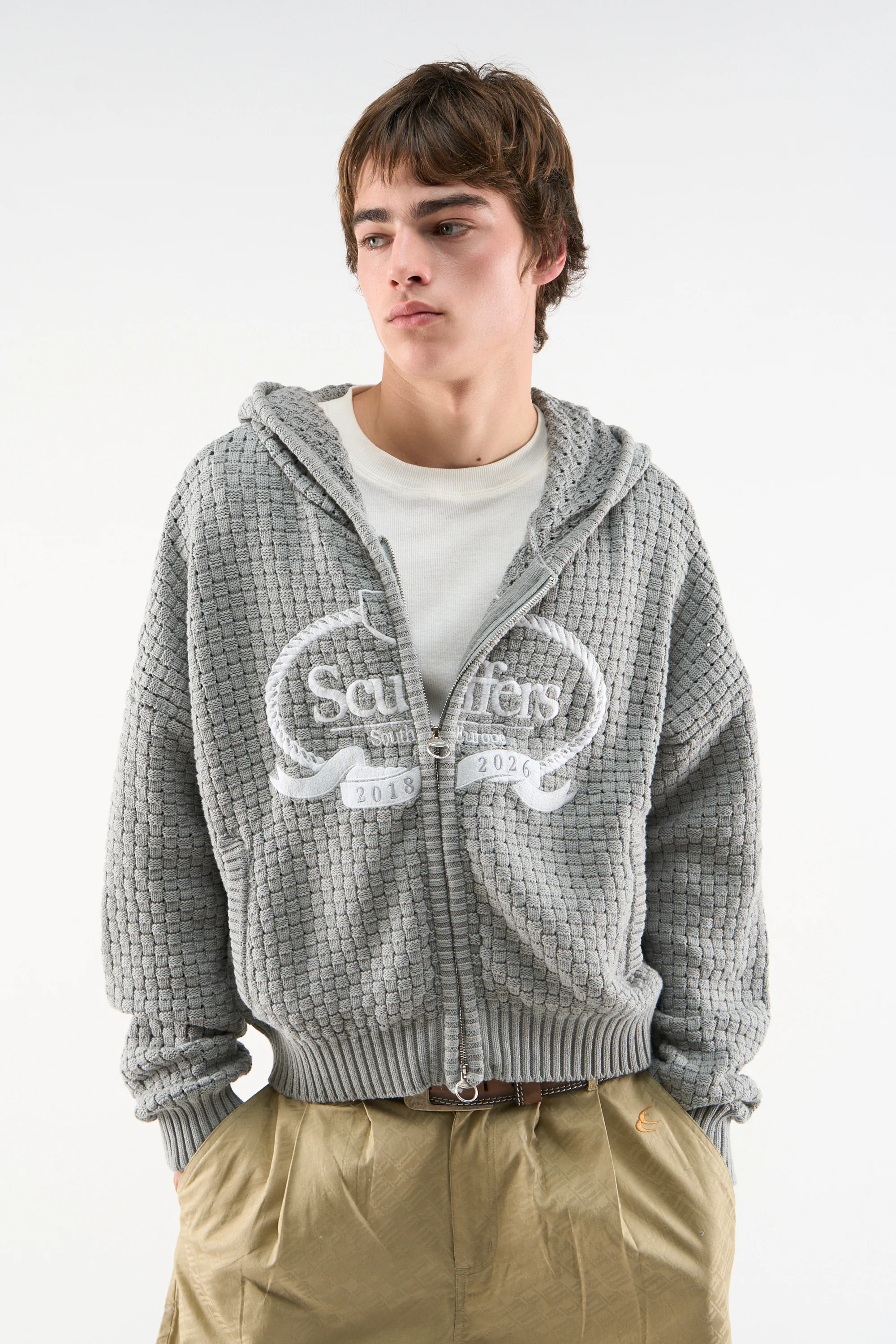 South Europe Light Grey Knit Zipper